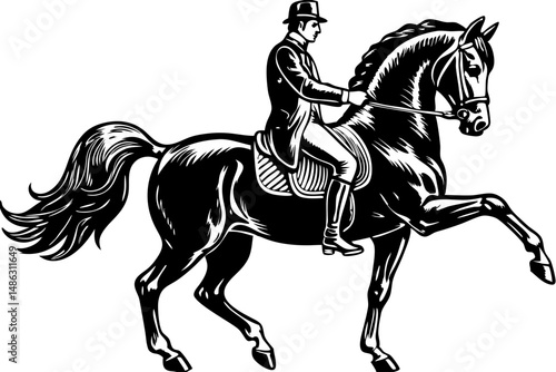 Dressage horse and rider silhouette with transparency for design projects, dressage, horse, rider, silhouette, equestrian, sport, horseback, riding, vector, illustration, dressage horse, man, animal, 