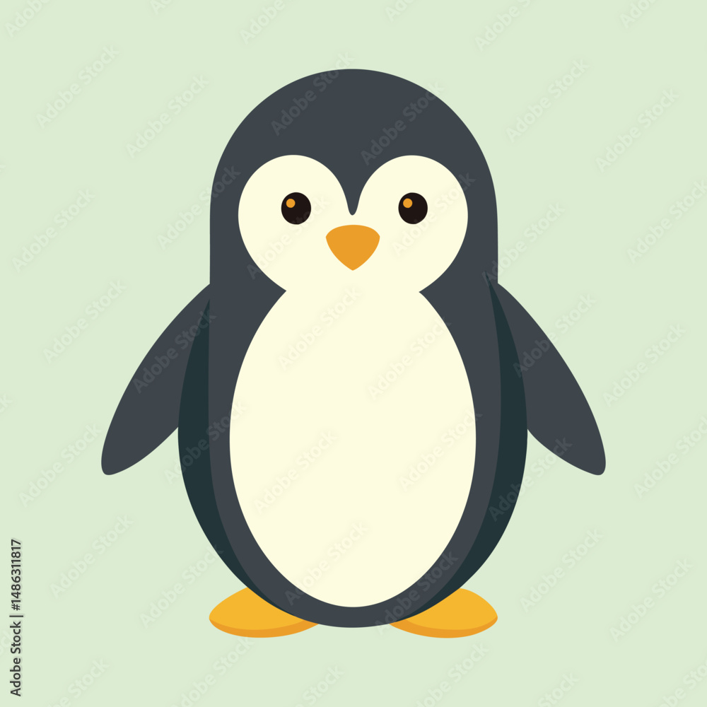 Fototapeta premium Cute cartoon penguin illustration with light green background and simple design