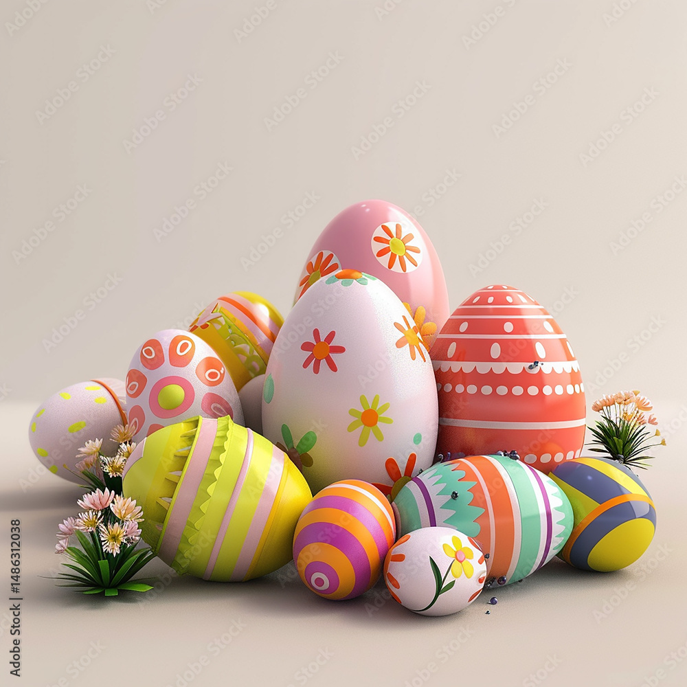Obraz premium easter eggs and flowers