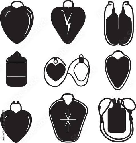 Black and White Vector Art of Medical Heart Defibrillator Devices