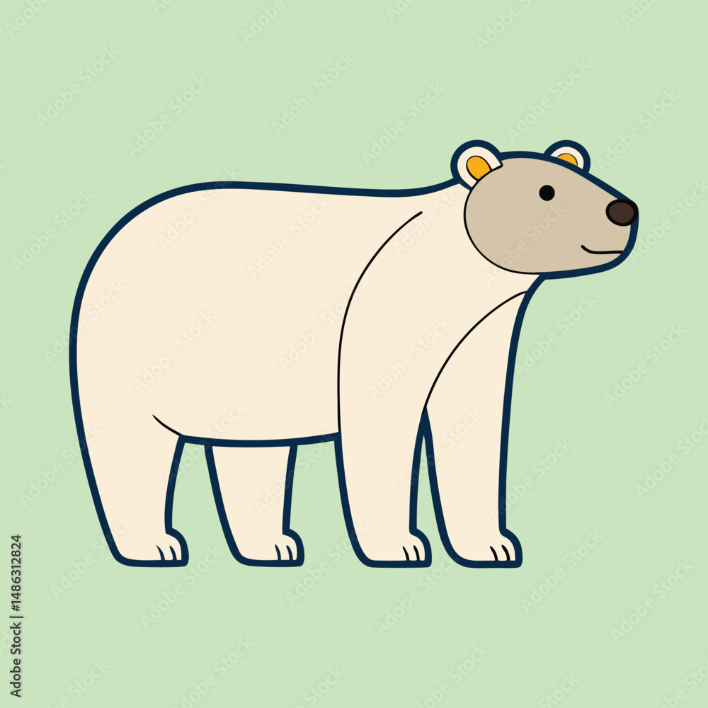 Fototapeta premium Stylized polar bear illustration with simple features on a light green background