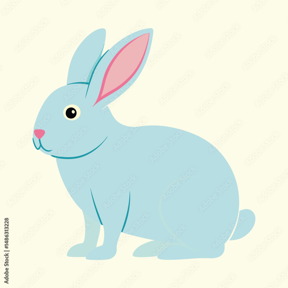Illustration of a charming blue rabbit with pink details on light background Illustration of a charming blue rabbit with pink details on light background