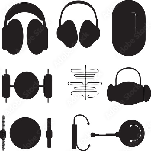 Black and White Silhouette Vector Graphics of Hearing Protection Gear