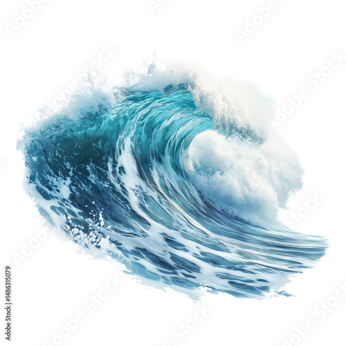 Water wave isolated on a white background, water splash in the air, Sea waves on white clipping path, transparent png
