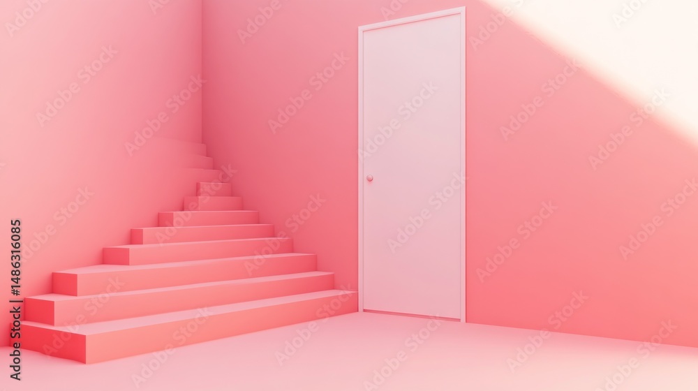 Obraz premium A minimalist interior design with a pastel pink color scheme.