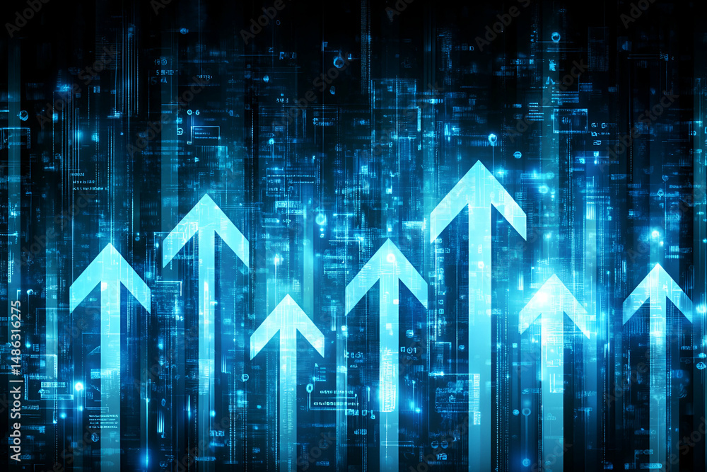 Digital Growth Upward Trending Arrows in a Technological Background Digital Growth Upward Trending Arrows in a Technological Background