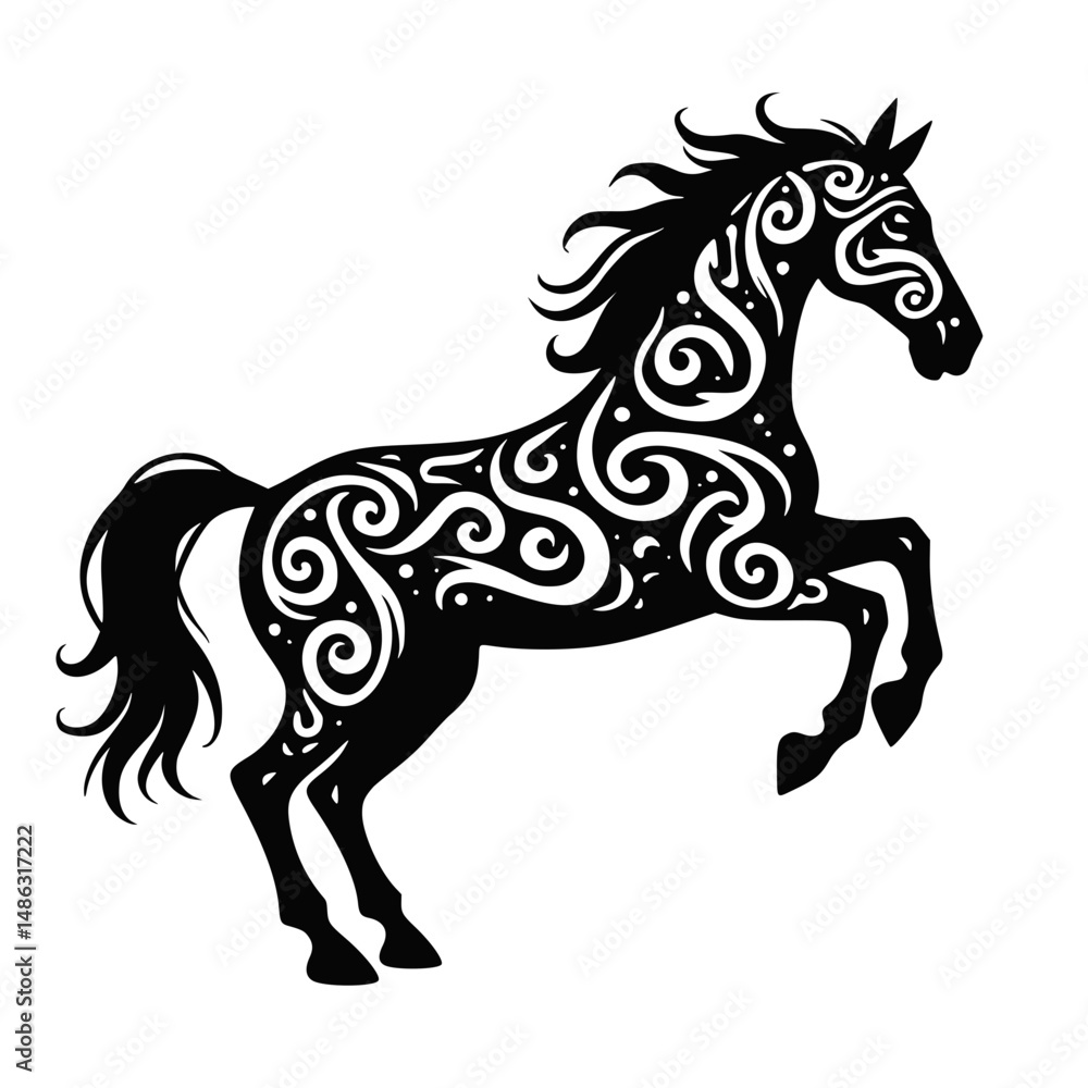 Ornate horse design, in black, for branding projects Ornate horse design, in black, for branding projects