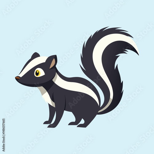 Stylized Cartoon Skunk Standing on a Light Blue Background Ready to Spray