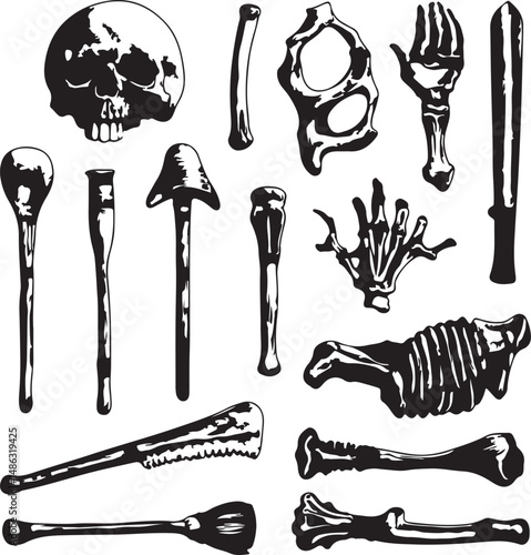 Black and White Skull and Bones Vector Illustration Anatomy Art