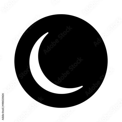 Minimal moon icon in black circle – concept of night time sleep symbol and astronomy design