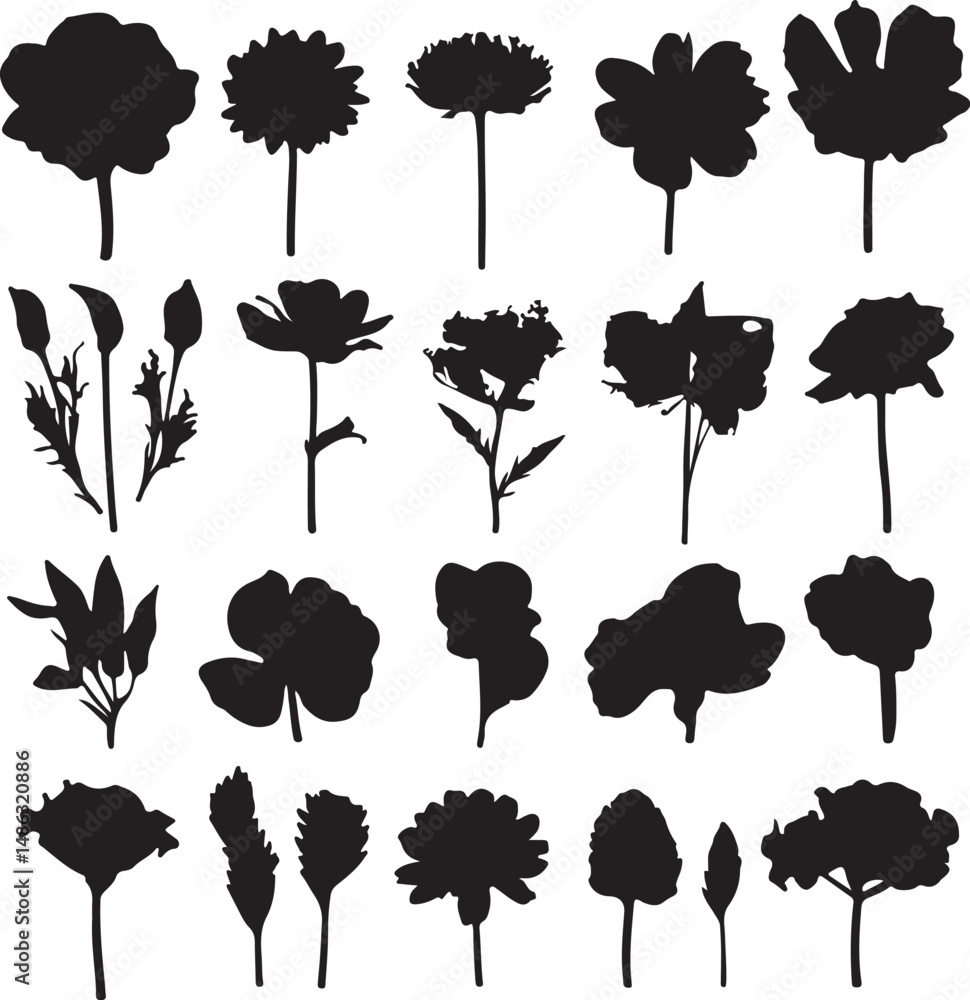 Obraz premium Flower Silhouettes Collection: Black Floral Vector Illustrations