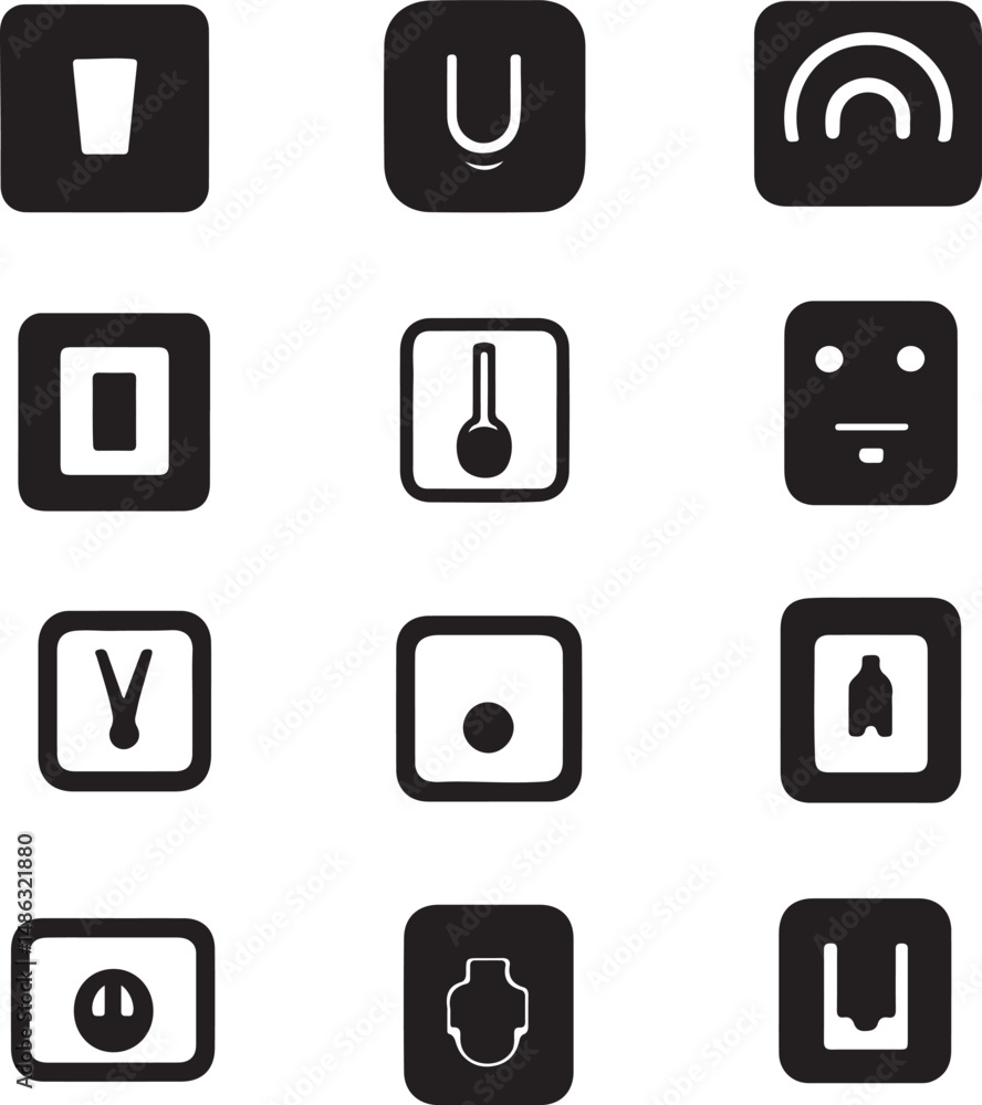 Black and White Minimalist Icon Set: Abstract Geometric Shapes Design Black and White Minimalist Icon Set: Abstract Geometric Shapes Design