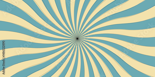 Retro background with rays or stripes in the center. vector pinwheel pattern. Funfair carnival or circus retro background. Sunbeam and star beam light. blue and beige sunbeam radial rays pattern.