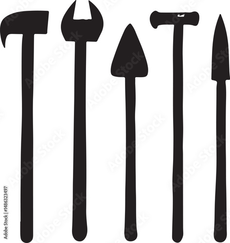 Silhouette Tools: Hammer, Wrench, Trowel, Mallet, and Awl Set