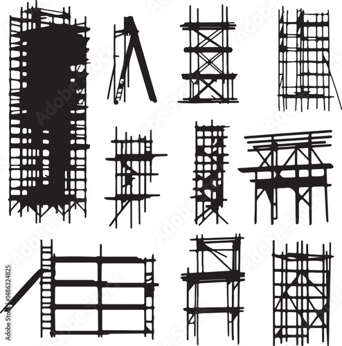 Scaffolding Silhouette Vector Set: Construction Frameworks & Building Support