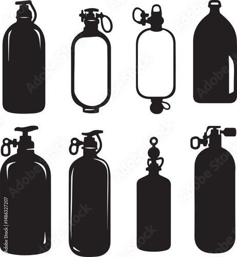 Scuba Tank Silhouettes: Vector Graphics of Diving Cylinders Collection