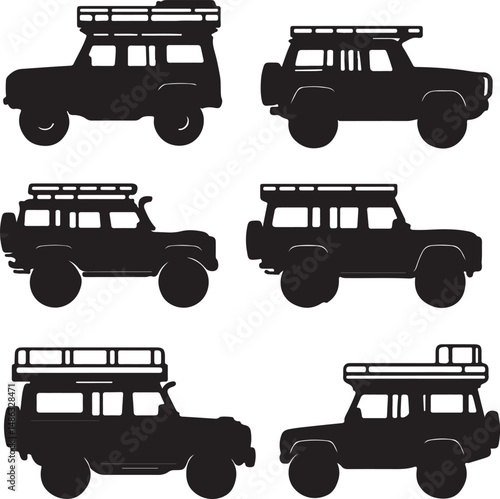 Silhouette Off-Road Vehicle SUV Vector Graphic Icons Set
