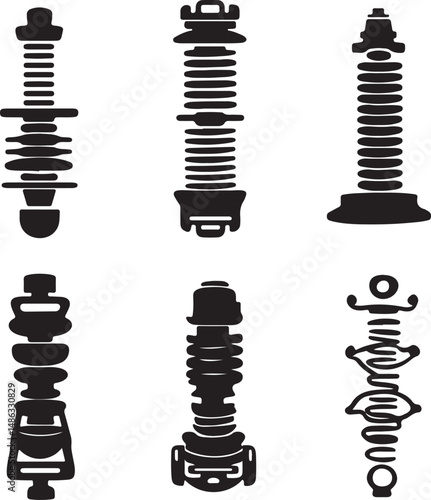 Black and White Vector Illustration of Electrical Insulators Set Art