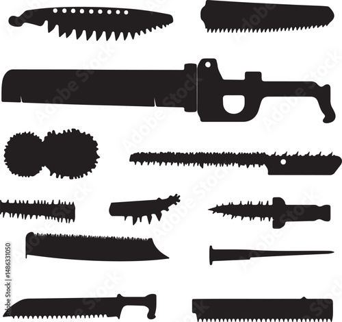 Silhouettes of Various Saw Blades: Black and White Tool Illustrations