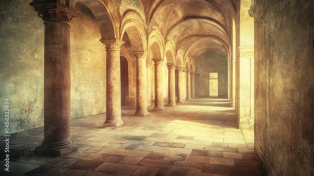 Fototapeta premium Real photo effect, light textureï¼Œreal photosï¼ŒInterior, Renaissance style building, central axis composition, depth of fieldï¼Œ real photos 