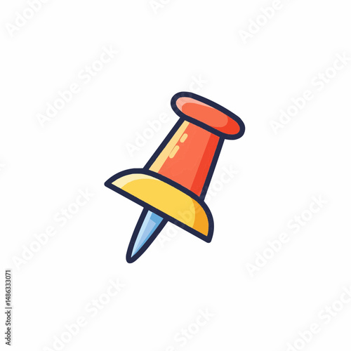 A vibrant, colorful push pin icon isolated on a clean background