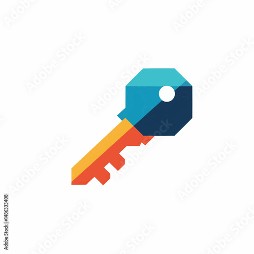  key design with a combination of blue and orange colors. The key can represent security or access. 