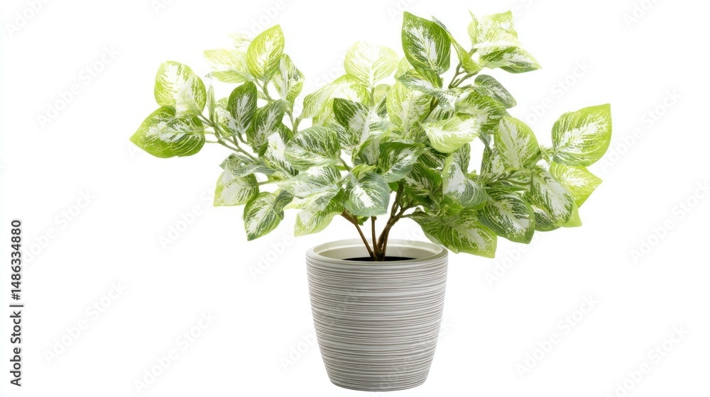Fototapeta premium Small potted plant with variegated leaves