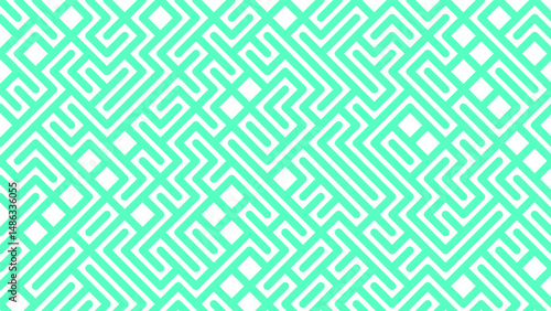a green and white geometric pattern on a white background. The pattern is composed of a repeating geometric design, creating a visually pleasing and eye-catching design