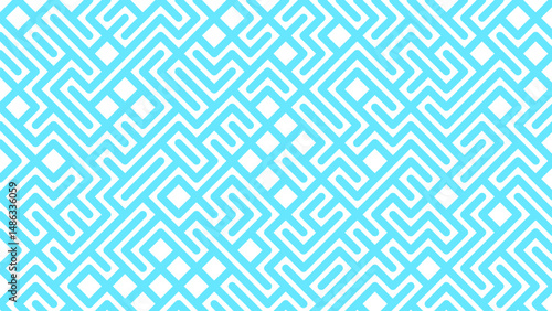 a blue and white geometric pattern on a white background. The pattern is composed of a variety of shapes and lines, creating a unique and eye-catching design