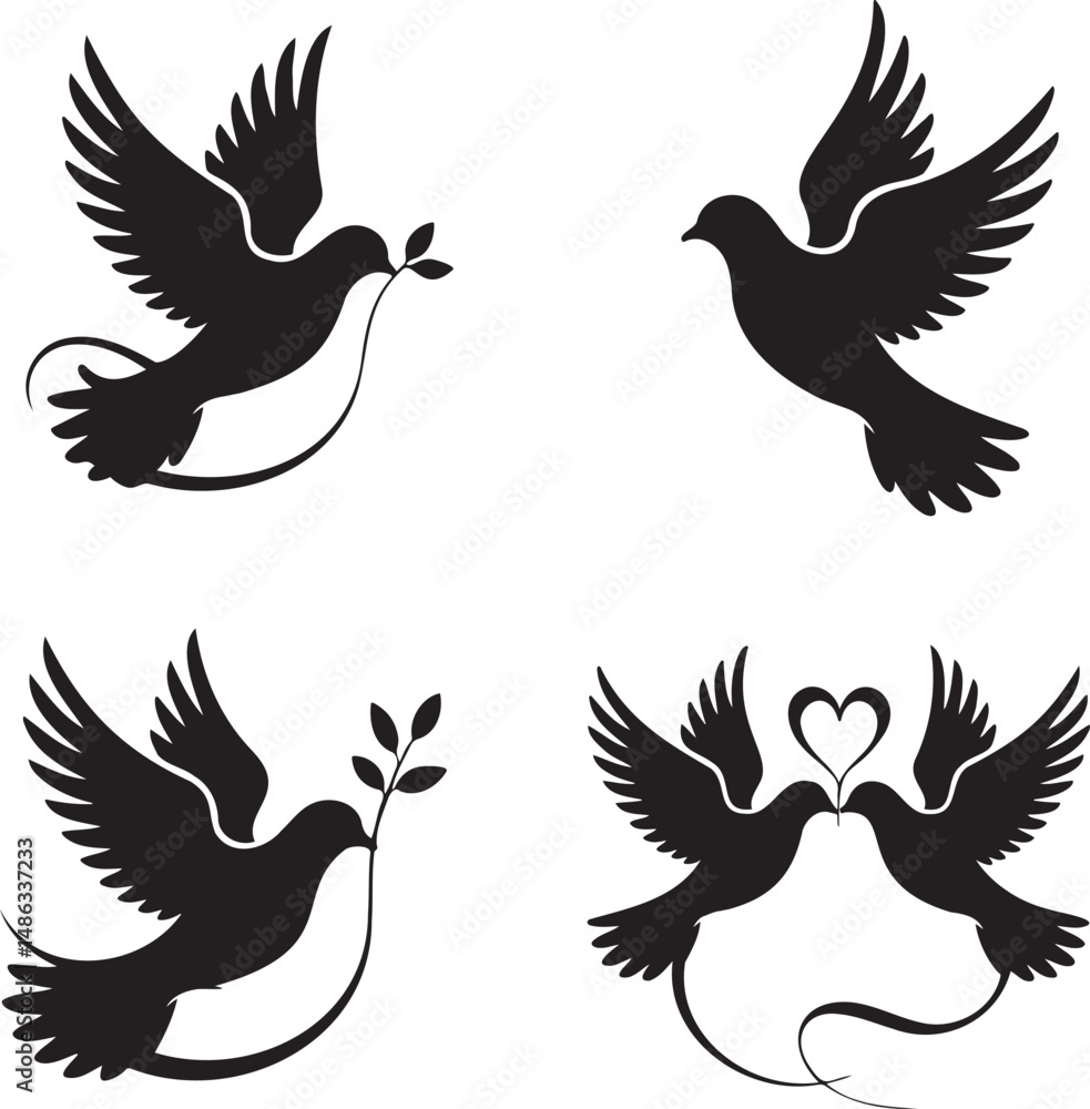 Fototapeta premium Dove silhouette set vector illustration isolated On Transparent Background
