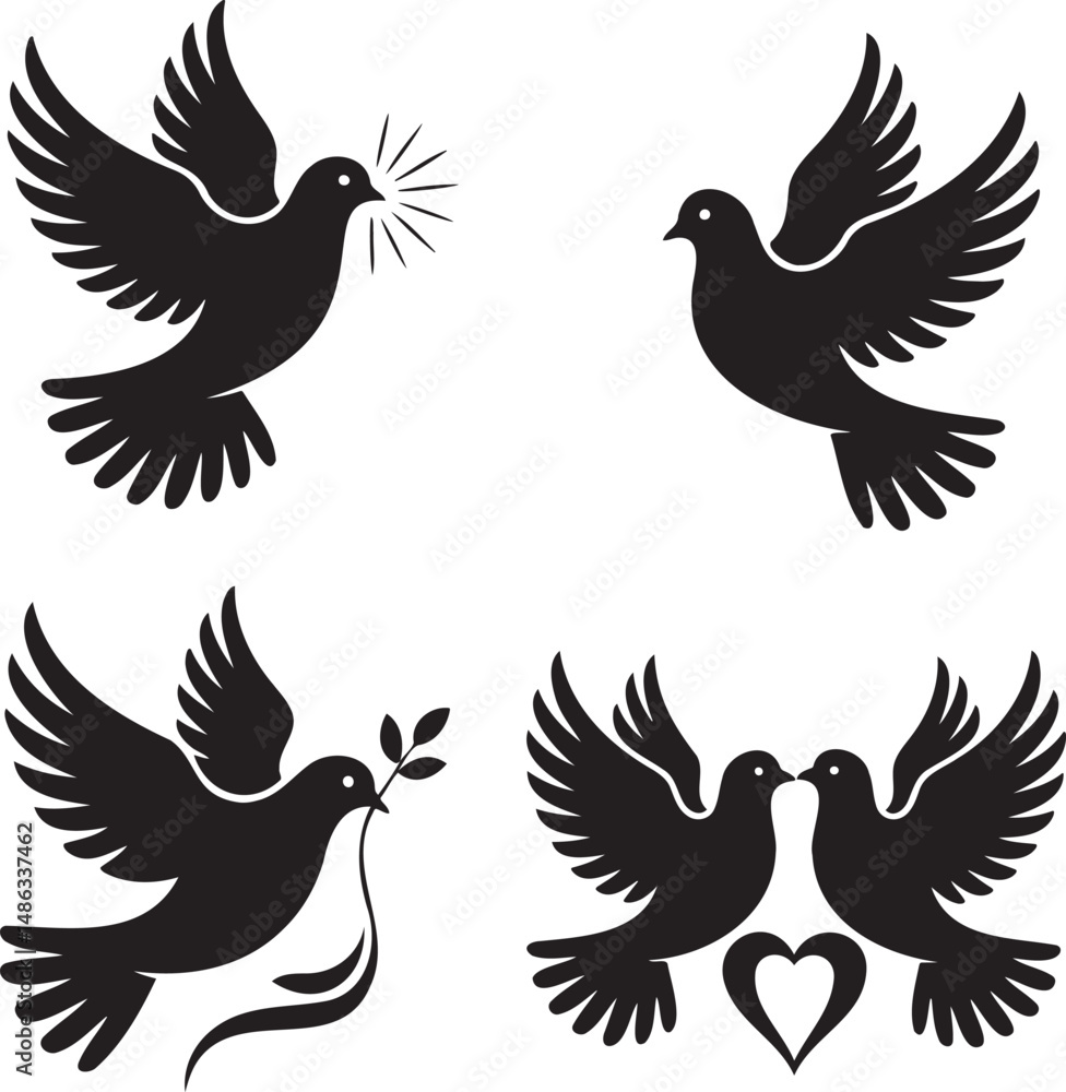 Fototapeta premium Dove silhouette set vector illustration isolated On Transparent Background