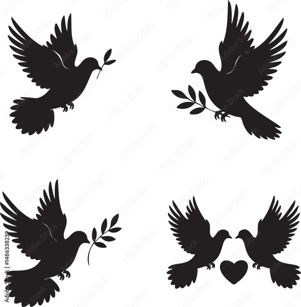 Fototapeta premium Dove silhouette set vector illustration isolated On Transparent Background