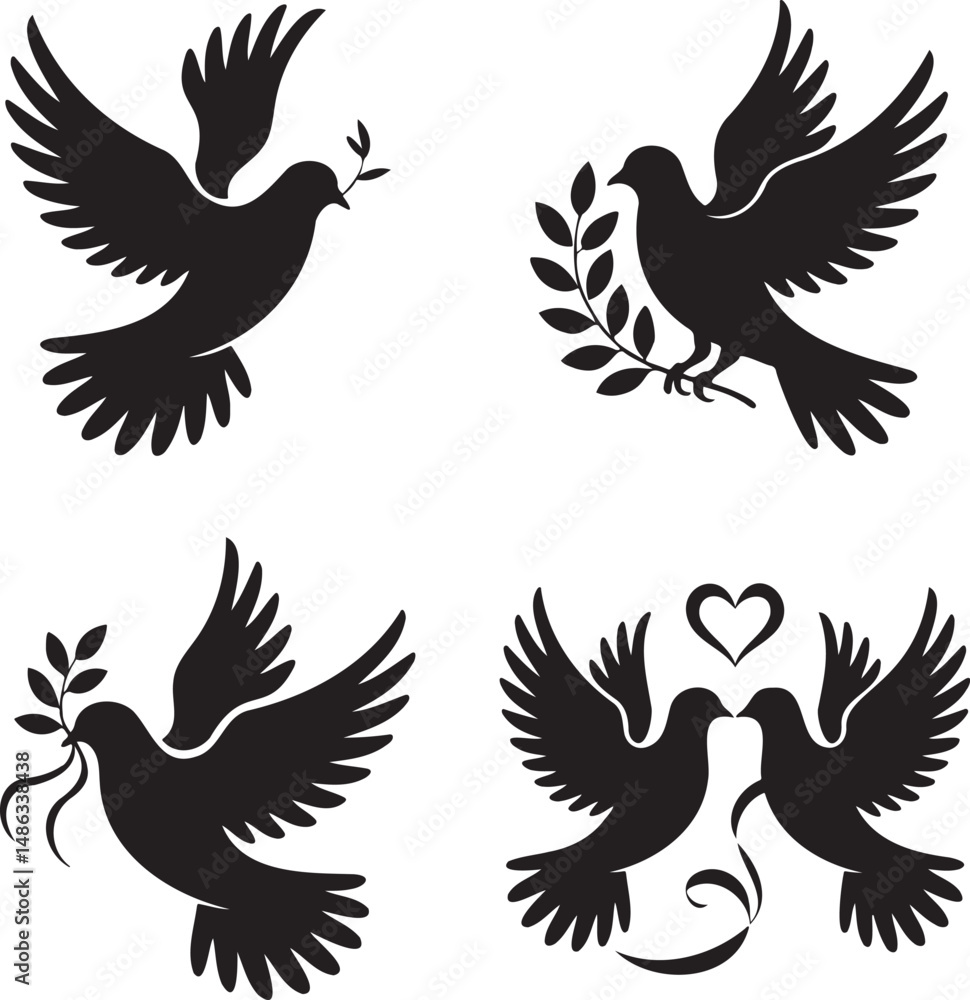 Fototapeta premium Dove silhouette set vector illustration isolated On Transparent Background