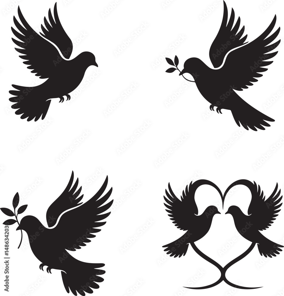 Fototapeta premium Dove silhouette set vector illustration isolated On Transparent Background