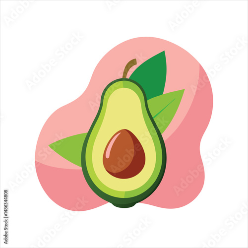 Halved Avocado Vector Illustration with Green Leaves