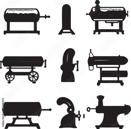 Vintage Silhouettes of Beer Brewing Equipment and Barrels