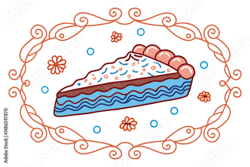 A pie slice with an overly rounded, fluffy crust edge and soft swirled filling