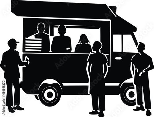 People at Food Truck Silhouette