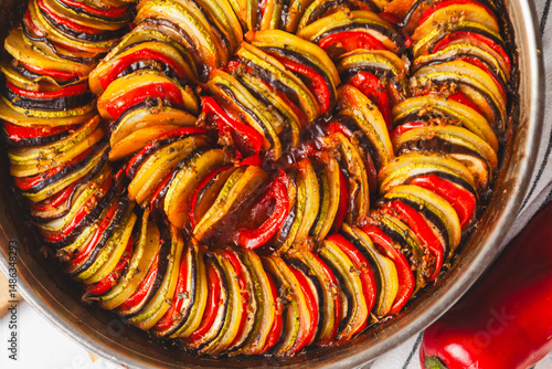 Foto Homemade ratatouille preparation and serving