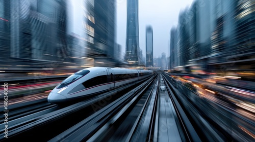 High-Speed Rail Futuristic Cityscape Transit