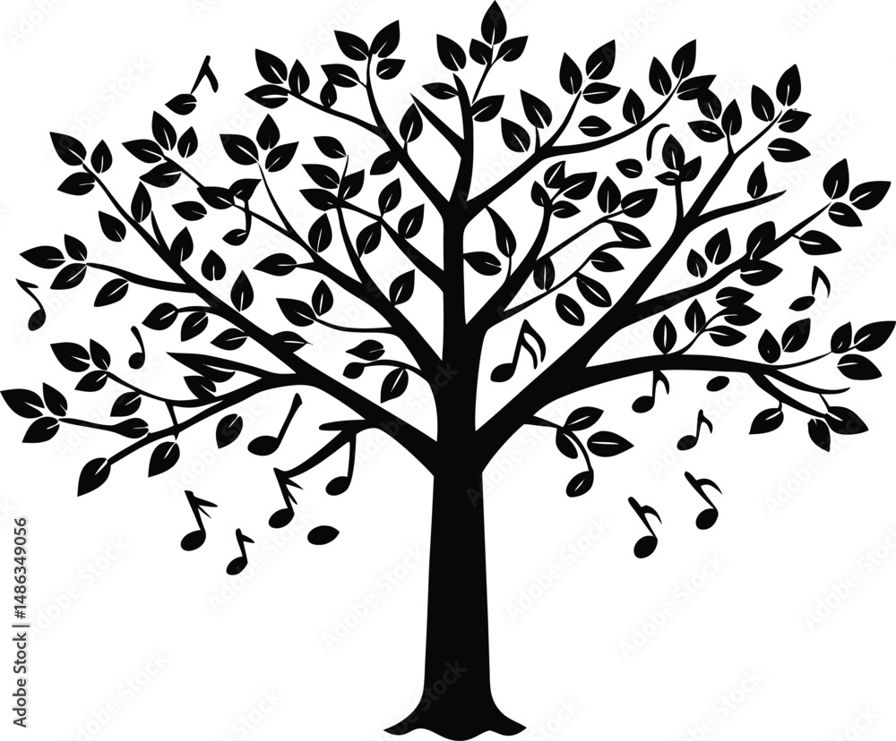 Obraz premium Tree with Musical Notes Silhouette