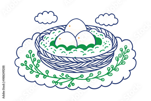 Soft-boiled eggs cradled in a cloud-shaped nest of mashed potato or whipped puree
