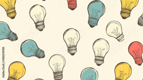 Colorful lightbulbs art, seamless design