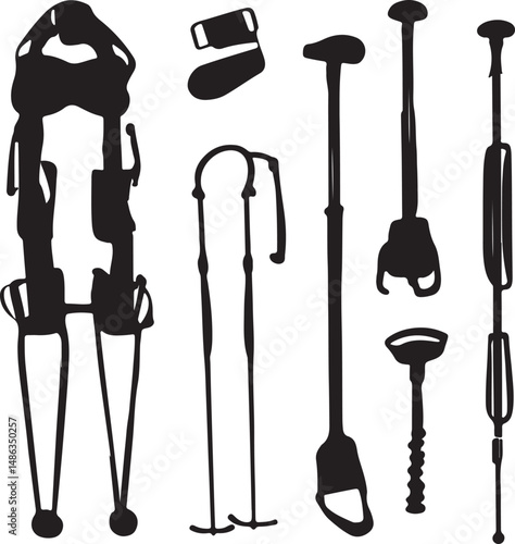 Medical Assistive Devices Silhouette: Mobility Aids Illustration