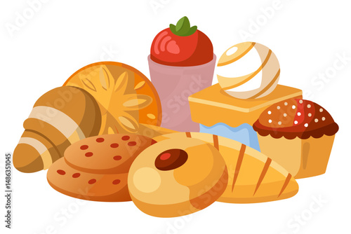 french pastries vector flat design style