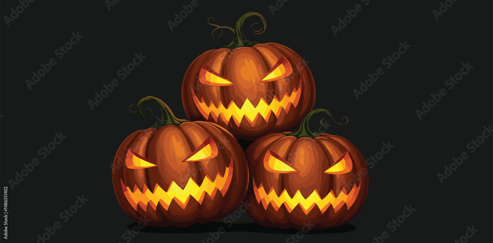 Spooky Halloween Jack-O'-Lanterns, Sinister Glowing Pumpkin Carvings with Creepy Faces, Isolated on Transparent Background Spooky Halloween Jack-O'-Lanterns, Sinister Glowing Pumpkin Carvings with Creepy Faces, Isolated on Transparent Background