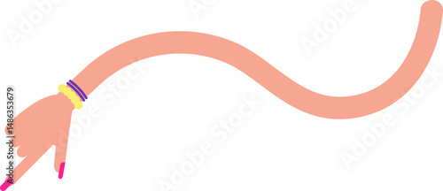 Curved and  rounded graphic line, in the shape of a female arm with bracelets and hand with painted and large nails, to direct information in design