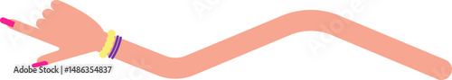 Zigzag graphic path, shaped like a female arm with bracelets and hand with painted and large nails, with rounded corner