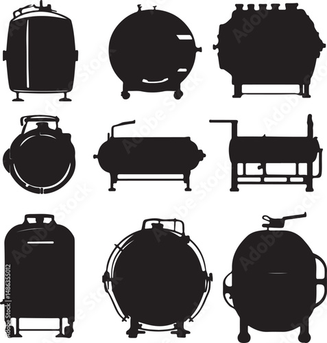 Silhouette Collection: Industrial Tanks and Vessels, Black and White