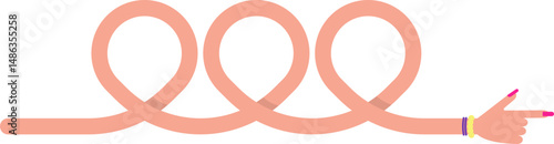 Curved graphic path, shaped like a female arm with bracelets and hand with painted and large nails, with three loops and curves in line